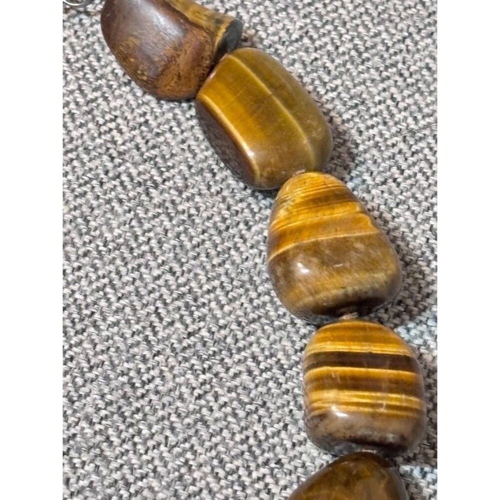 Vintage Sterling Silver Tiger’s Eye Necklace Hand Knotted Shou Bead 17" Chinese - Picture 11 of 16
